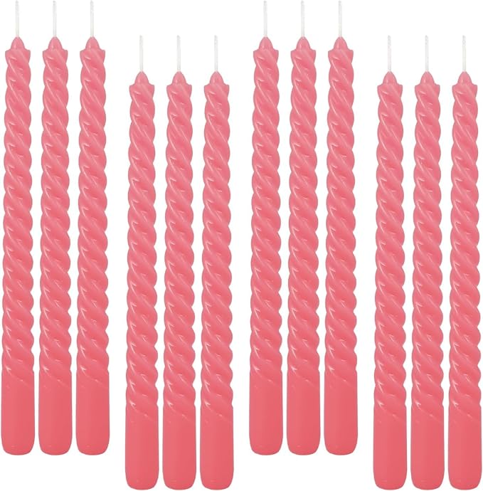 WPONSZU 10 Inch Pink Spiral Taper Candle Set of 12 Pack Unscented Dripless Candlesticks for Valentine's Day,Dinner,Party,Brithday,Wedding,Christmas,and Home Decoration