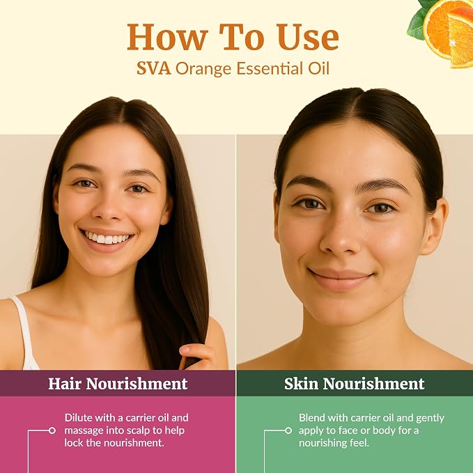 SVA Orange Essential Oil 4 Fl Oz – for Aromatherapy, Diffuser, Skin & Hair Care – Ideal for Massage & DIY Blends - with Dropper
