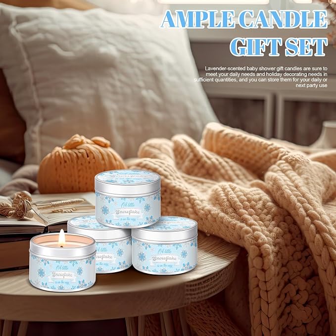 MTLEE 24 Pcs Snowflakes Baby Shower Party Favors Candles Lavender Scented Baby Shower Favors for Guests Rustic Tealights Candles Gender Reveal Return Gifts (1.2 oz, Blue)