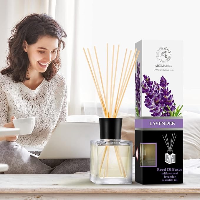 Reed Diffuser with Natural Essential Oil Lavender 6.8 Fl Oz - Scented Reed Diffuser - Gift Set with Bamboo Sticks - Best for Aromatherapy - SPA - Home - Office - Fitness Club