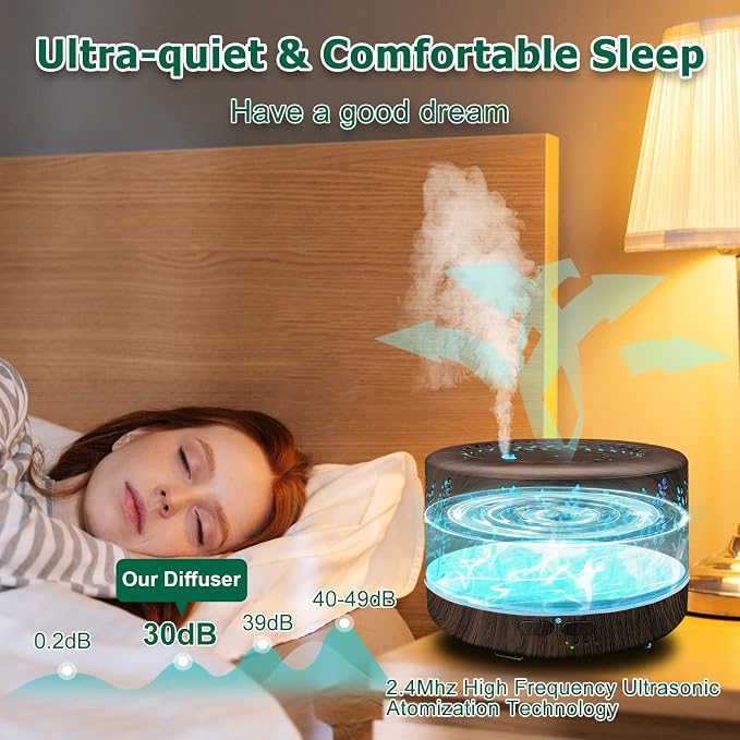Diffusers for Essential Oils Large Room,600ml Essential Oil Diffusers for Home,Waterless Auto Off 7 Colors Changed 3 Mist Modes,Cool Mist Humidifiers for House Bedroom Decor,Gifts,Dark Wood