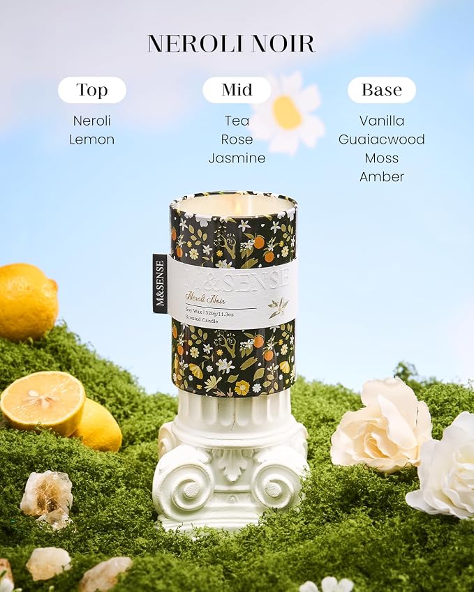 M&SENSE Spring Candle, Neroli Noir, 11.3 oz | Non-Toxin Soy Wax, Floral Scented, Up to 70 Hours Burning, Gift for Her
