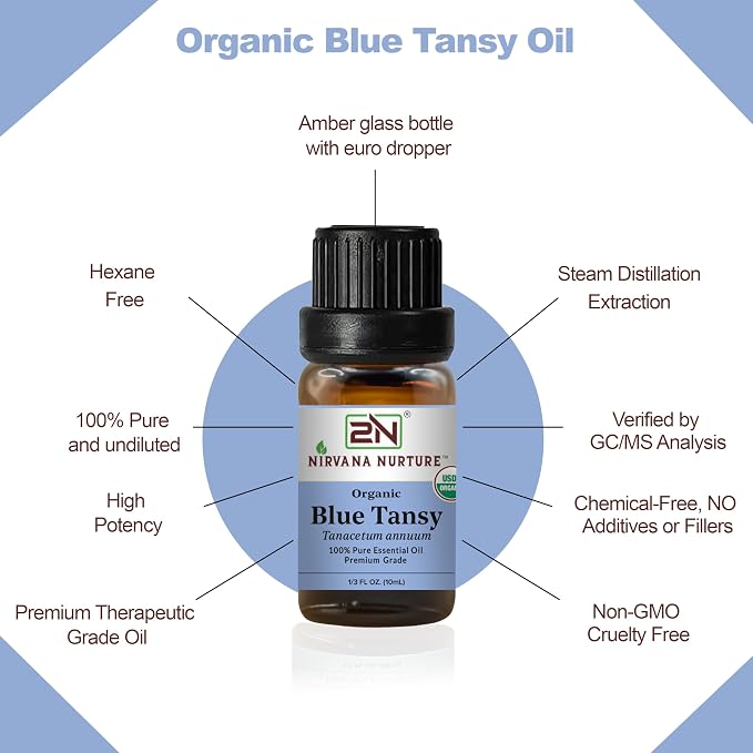 Blue Tansy Essential Oil, USDA Certified Organic, 100% Pure Undiluted, Aromatherapy Oil for Diffuser, Hair & Skin Care