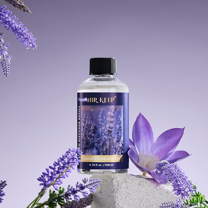 Airkeep Reed Diffuser Oil Refill with Diffuser Sticks, 6.76 Fl Oz(200ml) Lavender Eucalyptus Cotton Scented Oils, Aroma Therapy, Home Fragrance & Air Freshener, Office Décor, Decoration