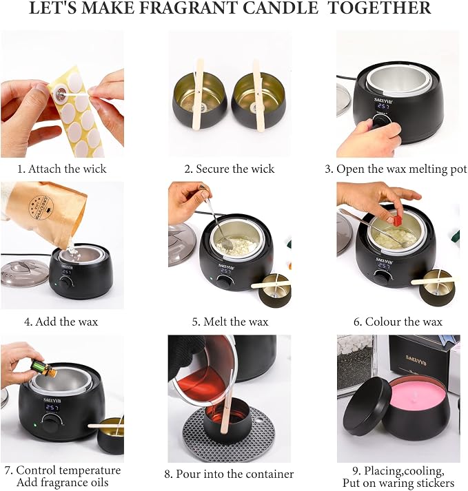 SAEUYVB Candle Making Kit for Adults with Hot Plate, DIY Starter Soy Candle Making Supplies/Kit - Perfect as Home Decorations（Black）