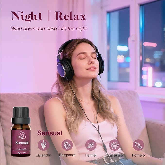ASAKUKI Essential Oils for Diffuser –6 Mood Essential Oil Blends (Breathe, Uplift, Sensual, Balance, Unwind, Rest) for Morning to Night Rituals, Home & Daily Use-Thoughtful Gift