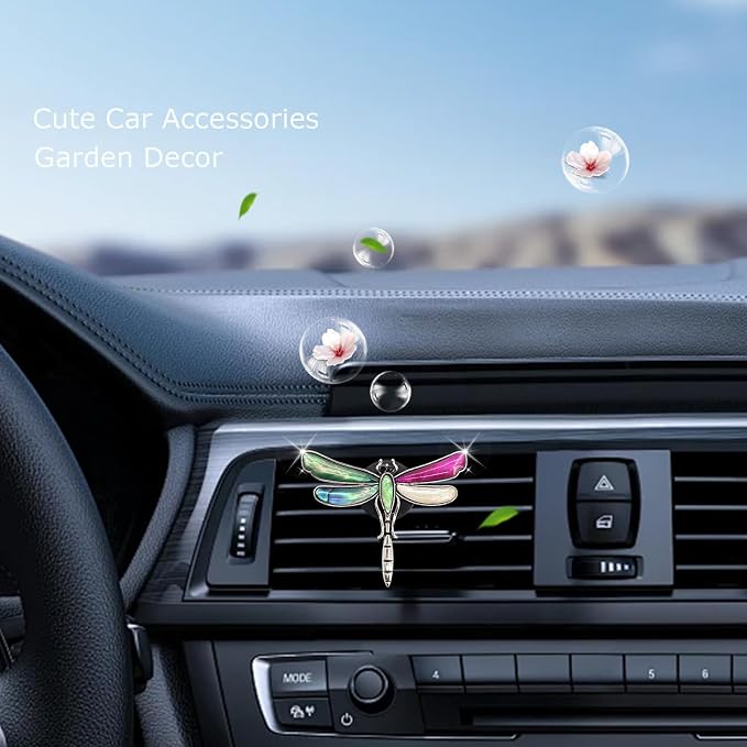 ORIESSE Dragonfly Car Air Vent Clip,Cute Air Freshener Car Interior Decor,Glamorous Abalone Shell Dashboard Decoration Gift for Women Teens,Refillable Diffuser(Hot Pink)