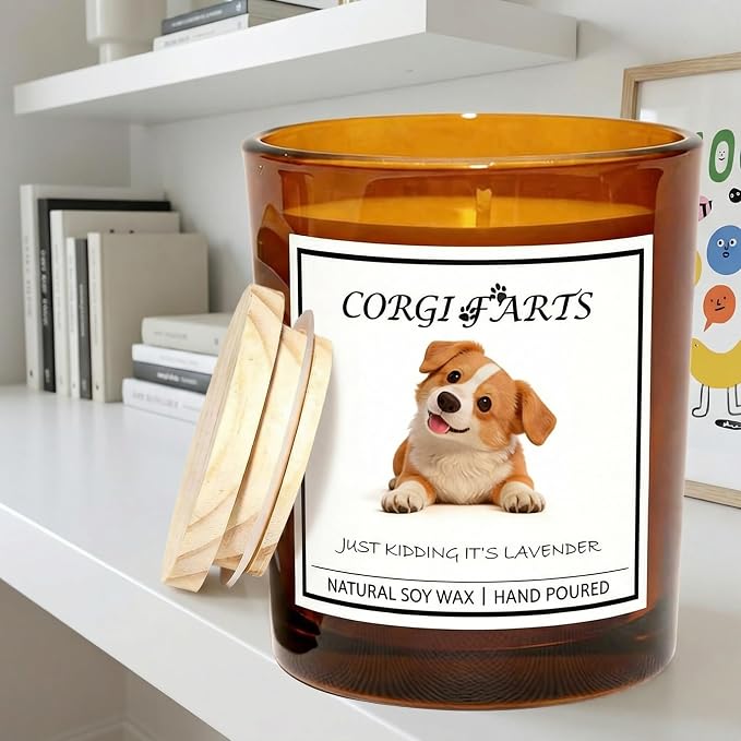 Corgi Gifts for Women | Birthday Gifts for Mom | Light When Dog Farts Candle | Cedar By Natural Soy Wax | Pet Safe Friendly Memorial Candles for Home Scented Household Essentials