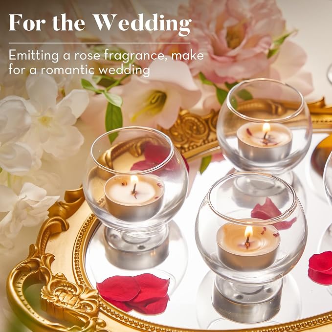 48 Pack Rose Tealight Candles, Petals-Infused with Real Rose Petals, Natural Soy Wax 4-Hour Clean Burn, Smokeless for Relaxation, Wedding & Home Decor