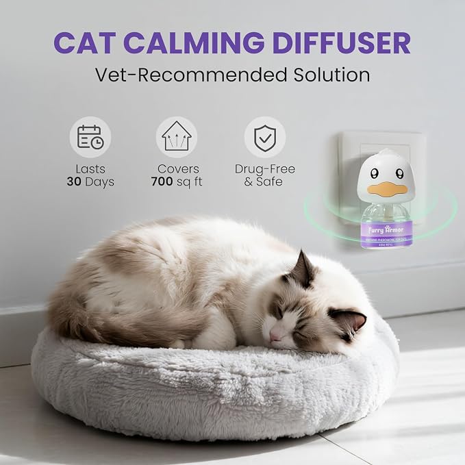 Cat Calming Diffuser for Cats - Pheromone Diffuser to Calm Cats - Multi‑Cat Starter Kit (1 Plug‑in + 48ml Refill) - Reduces Scratching, Meowing, Hiding, Urine Marking - Odorless | Stops spraying & scratching naturally, safe low-heat, no oily residue, w...