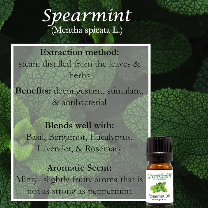 GreenHealth Spearmint Essential Oil 16 fl oz – 100% Pure & Uncut, Therapeutic Grade, Natural Aromatherapy Oil in Aluminum Bottle
