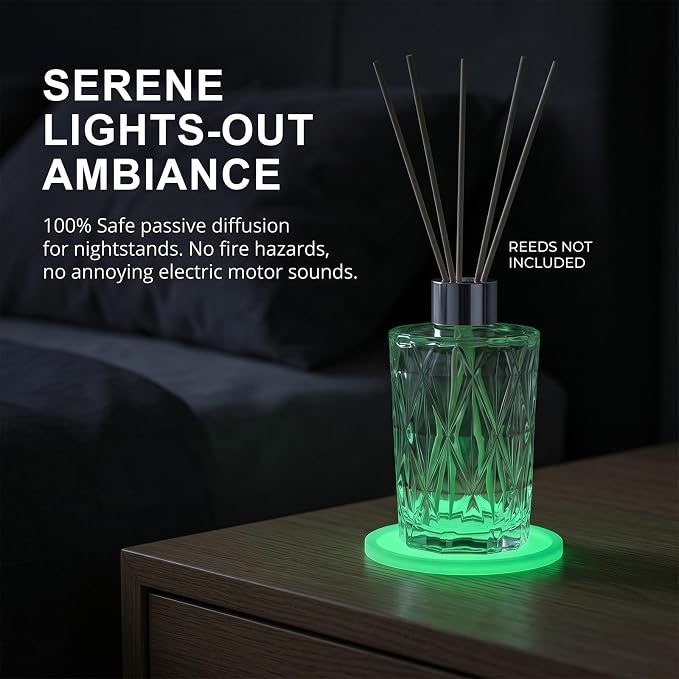 Glass Reed Diffuser Bottle Diamond Jar for Home Aromatherapy, Nightlight Glow Coaster & Cap, Luxury Bathroom Decor, Pairs with Soap Dispenser, 6.8oz Clear（Reeds Not Included）