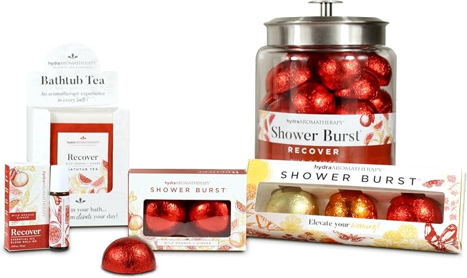 hydraAROMATHERAPY Shower Burst Tablet Essential Oil Steamer Made in USA, 2 Ounces, Recover (Orange & Ginger)