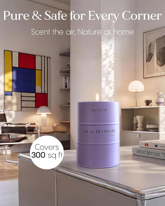 M&SENSE Lilac Blossom Soy Candles for Home Scented, 21.2oz 120 Hour Long Burning Large Aromatherapy Candle for Stress Relief Meditation Yoga Relaxing SPA, Housewarming Gifts for Women