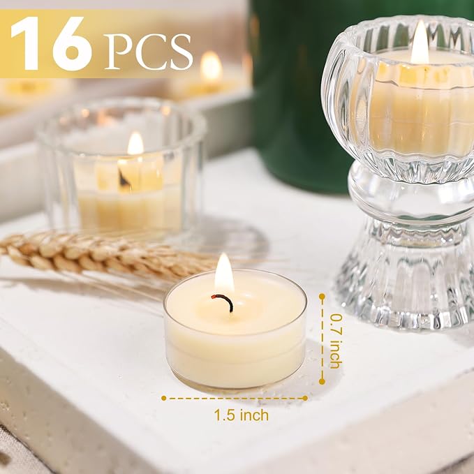 Beeswax Blend Tealight Candles - Honey Peach Scented, 16 Packs Fruity Scented Tea Candles for Home, Highly Scented with Natural Oils, Aromathey Tea Light Candles for Relax, 4-Hour Burn Time