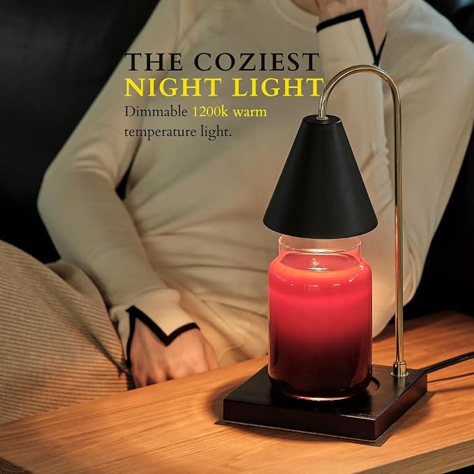 Cozyberry® Candle Warmer Lamp, Timer, Compatible with All Candle Jar, Candle Lamp, Dimmable Melter for Scented Candle, Wax Melt, Small & Large Size Jar Candles (Wood Black, Timer)
