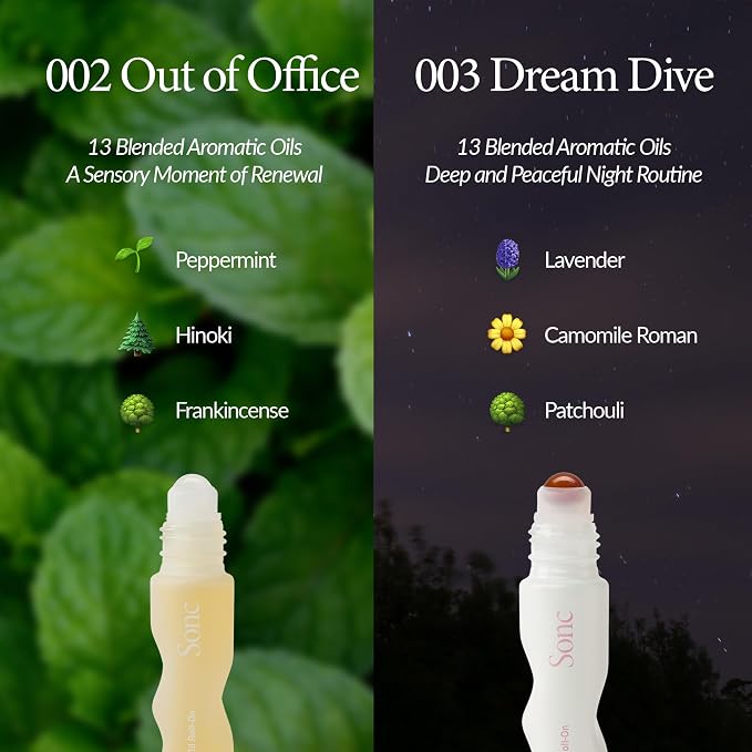 Sonc Botanical Aroma Oil Roll-On Duo Kit (Pack of 2) (Duo KIT III : 002 Out of Office + 003 Dream Dive) | Peppermint + Lavender | Dual Portable Aroma Oils for Mood, Rest & Daily Rituals