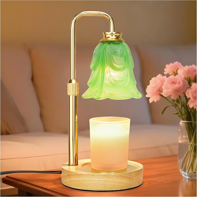 XJZJY Candle Warmer Lamp with Timer Dimmer, Adjustable Height Green Tulip Candle Wax Warmer, Christmas Birthday Gift for Mom Women, House Warming Gifts for New Home Bedroom Decor,Mint Green