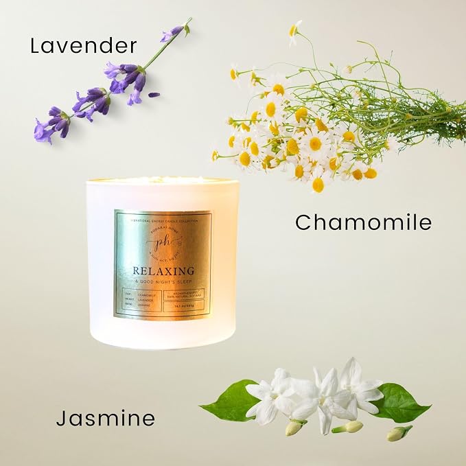 Extra Large Candle – Relaxing & A Good Night’s Sleep | Hand Poured Soy Candle with Chamomile, Lavender & Jasmine | 14.1 0z (400 g) 60 Hours Vegan, Clean Burn | Gift for Sleep & Calm