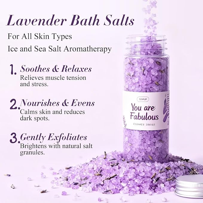 Spa Gifts for Women 7 Pcs Home Spa Kit Lavender Bath Set,Spa Gift Baskets Self Care Gifts Spa Gifts for Women Birthday,Mothers Day Basket Easter Christmas Bath Set