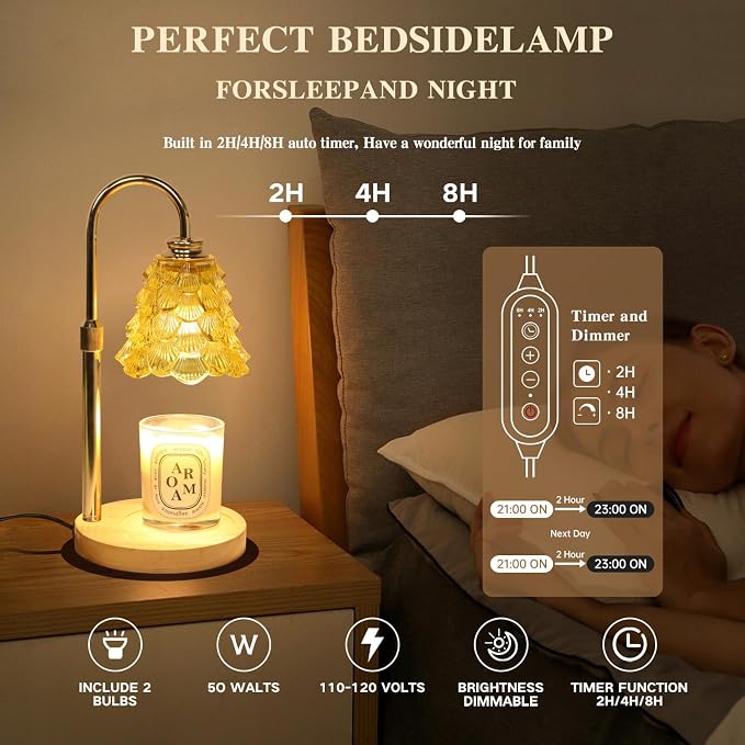 GEEZO Fragrance Candle Warmer Lamp，Electric Candle Warmer with Timer & Dimmer，Mom Christmas Birthday Gifts for Women, House Warming Gifts New Home Bedroom Decor