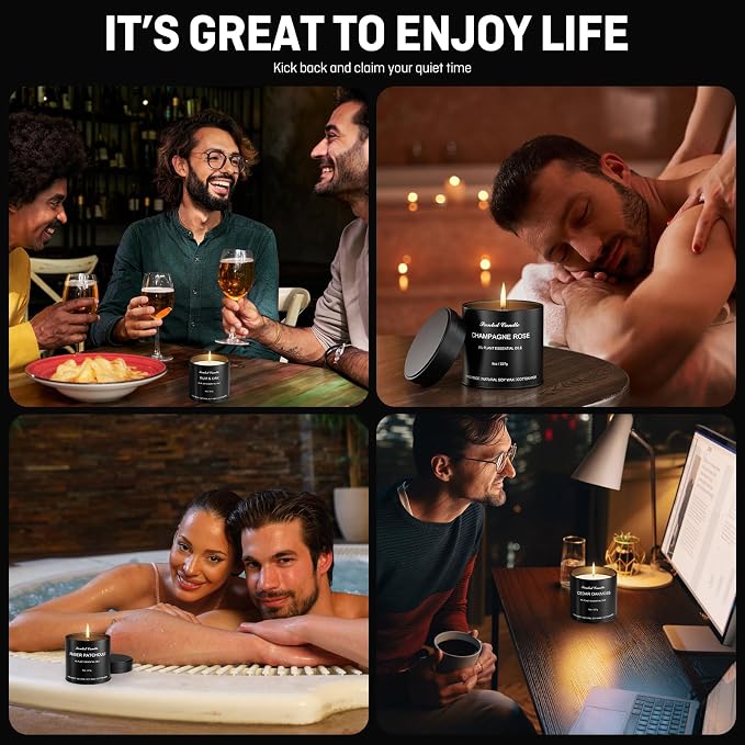 Men's Scented Candles Gift Set - 6 Pack Luxury Soy Candles for Home Scented, Masculine Woodsy Fragrances: Smoke Vanilla, Rum Oak & Cedar - Unique Birthday Gifts for Men, Dad, Husband, Boyfriend