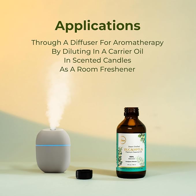 My ACE Eucalyptus Essential Oil 4 Fl Oz - Pure & Natural - Premium Grade for Aromatherapy, Diffuser, Skin, Hair, Massage, Candle & Soap Making, Home - Glass Bottle with Dropper - Long Lasting Scent