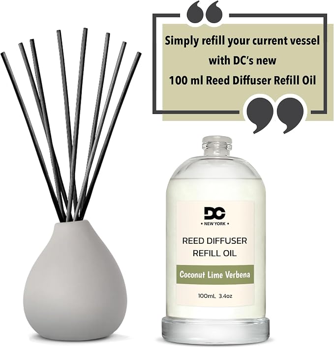 Daniella's Candles Coconut Lime Verbena Reed Diffuser Refill Oil, 3.4oz/100ml, Premium Fragrance Oil, Home Fragrance, Long Lasting Oil for Reed Diffuser