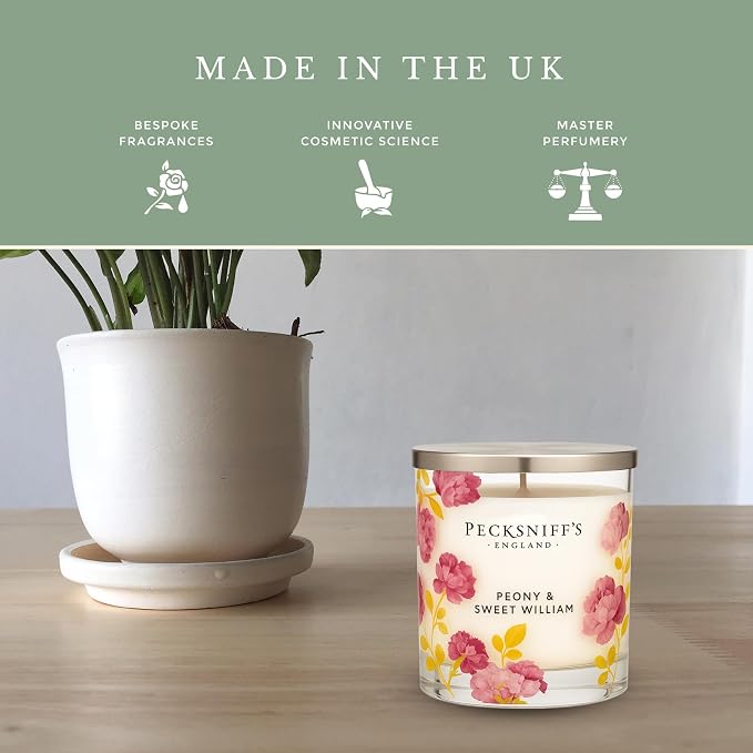 Pecksniff’s 1 Wick Candle – Peony & Sweet William, 184 g / 6.49 oz – Long Lasting Burn, Elegant Home Decor & Relaxing Ambiance