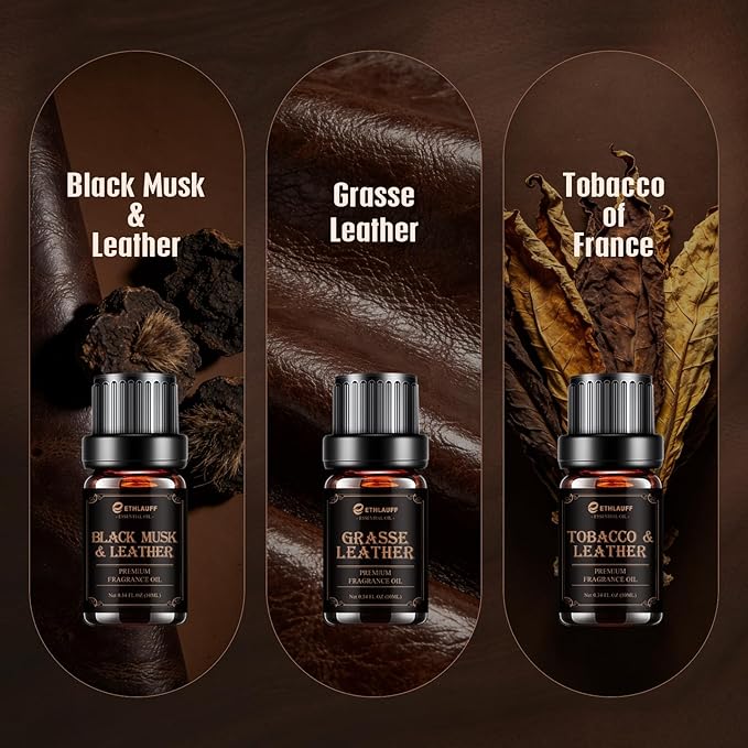 Men Essential Oils Set, Premium Fragrance Oils for Diffusers for Home - | Leather, Sandalwood, Cologne, Smoke Tobacco Scents, Candles & Aromatherapy Gifts for Him