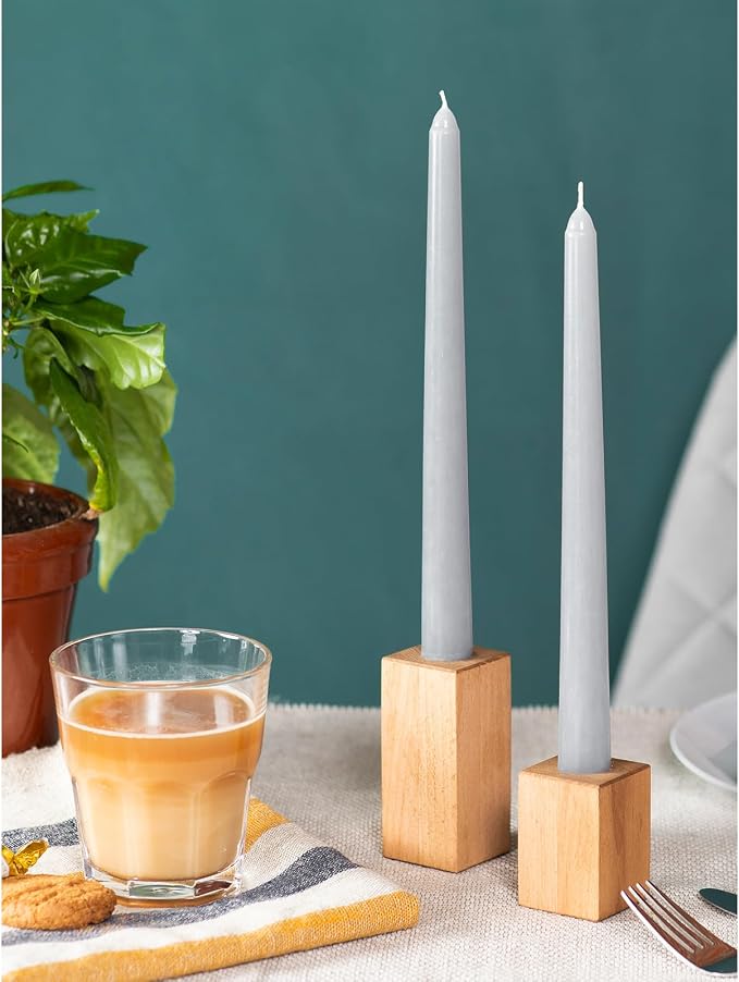CANDWAX 12 inch Taper Candles Set of 4 - Dripless and Smokeless Candles Unscented - Slow Burning Candle Sticks - Light Gray Candle Taper