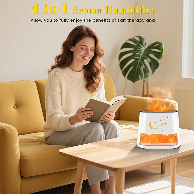 260ml Essential Oil Diffuser & Himalayan Salt Lamp with Remote Control, 8 LED Colors, Timer & Auto-Off Cool Mist Humidifier for Home,Offce,Bedroom (White)