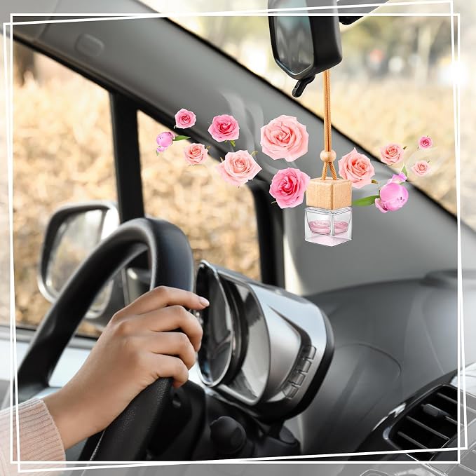 Rtteri 50 Pcs Car Air Fresheners Diffuser for Essential Oil Empty Hanging Bottle Glass Bottles Refillable Perfume Pendant Aromatherapy Fragrance Ornament Decor(Square Style)