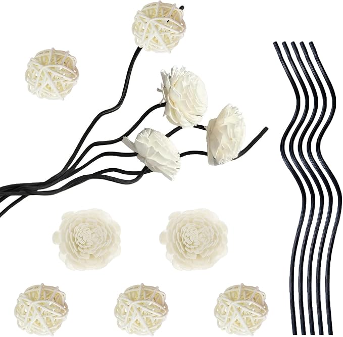 Reed Diffuser Sets, Natural Rattan Reed Fragrance Diffuser with Flower Replacement Refill Rattan Sticks for Home Decor Hotel Aromatherapy Spa - Set B