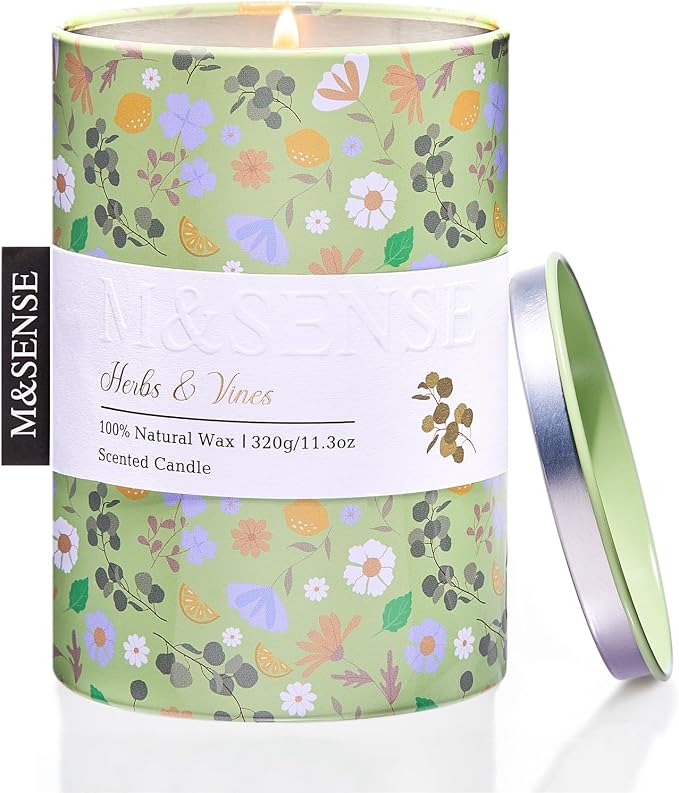 M&SENSE Spring Candle 11.3 oz,Herbs Vines Scented Candle, Non-Toxin Soy Wax for Home Scented, Floral Candles Gift for Women,Up to 70 Hours Burning Long-Lasting Fragrance
