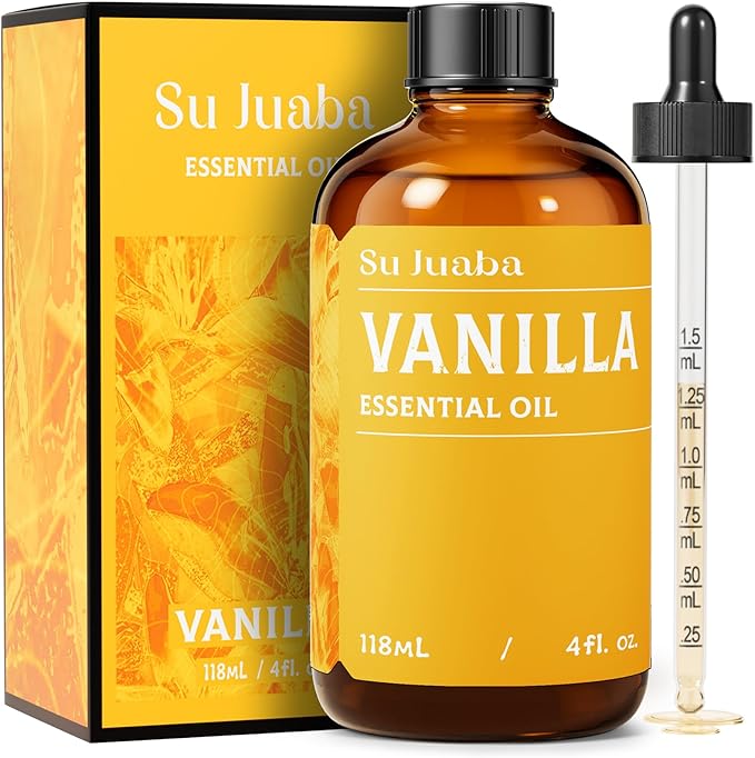 SU JUABA Vanilla Essential Oil - 4 Fl Oz | for Diffuser, Body Oil, Skin Care, Perfume, Soap Candle Making, Aromatherapy - 118ML