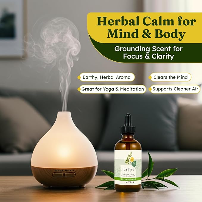 Steam Distilled Tea Tree Essential Oil - Premium Hair Growth Oil for Scalp Stimulation & Refreshing Aroma - Essential Oil Supports Healthy Hair, Skin & Mental Clarity - 4oz