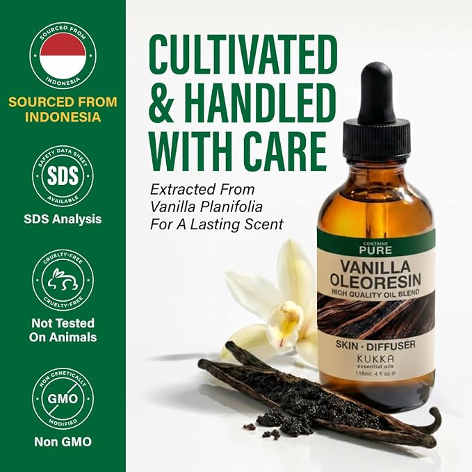 100% Pure Vanilla Oil - 4 Fl Oz Vanilla Essential Oil for Hair, Skin, Diffuser, Aromatherapy & DIY Soap Making Scent
