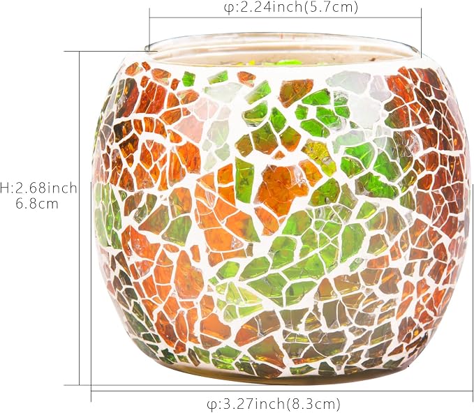 Rancco Glass Votive Candle Holder for Tealight, Romantic Mosaic Cracked Candle Holder, Candle Lamp Aromatherapy Candlescape Bowl for Valentine's Thanksgiving, Christmas Table Centerpiece, Party Decor