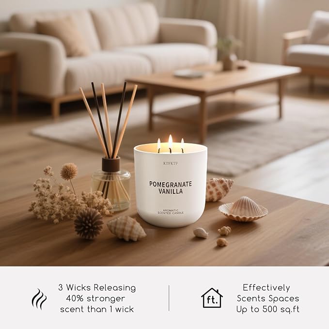 Pomegranate Vanilla Scented Candle for Home, 14.1oz 80H Long Lasting Aromatherapy Candles for Warmth & Festivity, Non-Toxic Essential Oil & Soy Wax | Fruity-Sweet Vanilla Fragrance