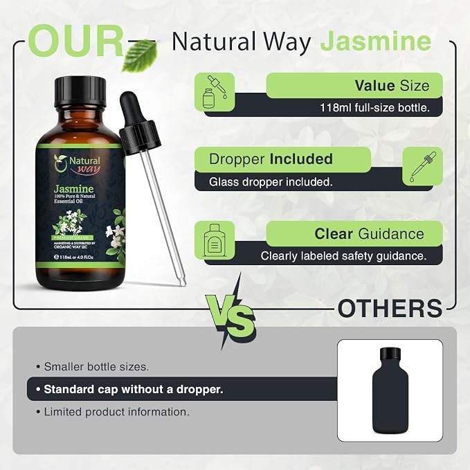 Essential Oil | Pure Aromatherapy Oil for Diffusers, Hair Growth, Skin, Scalp Care, Massage | Refreshing Hair Oil for Women & Men | Essential Oil for Diffuser (Jasmin)