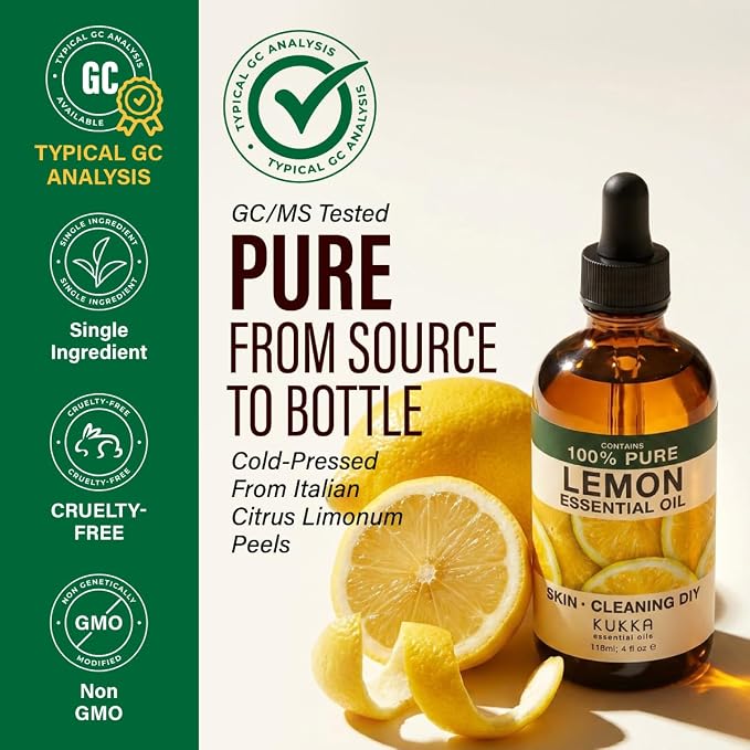 100% Pure Lemon Oil - 4 Fl Oz Lemon Essential Oil for Hair, Skin, Diffuser, Aromatherapy & DIY Soap Making Scent