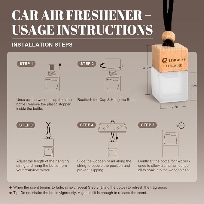 Car Air Freshener Hanging 3 Pack, Air Fresheners Diffuser - Leather, Cologne, Sweet Tobacco Fragrance Oil Air Diffuser for Men, 45+ days Long Lasting Fragrance 0.27 FL OZ/8ML