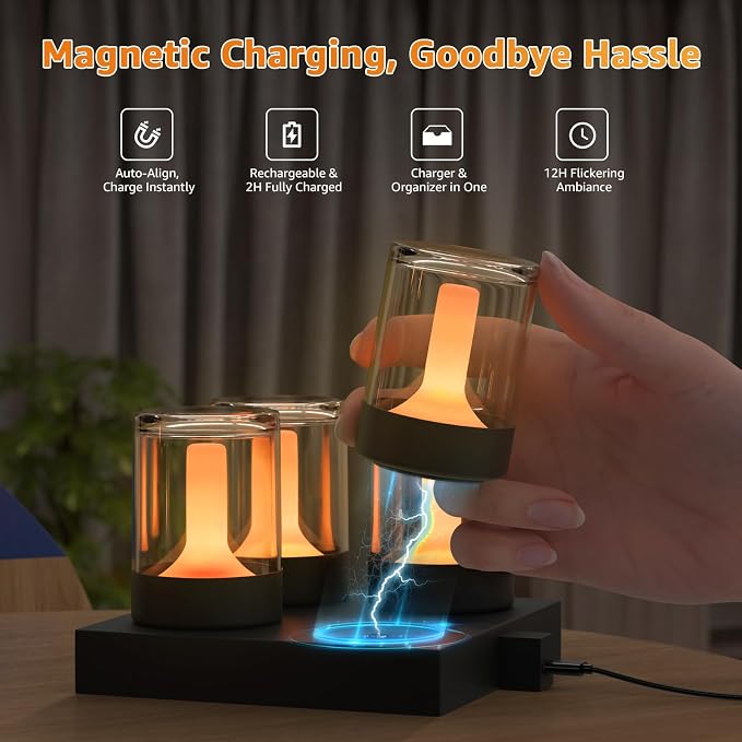 uuffoo Set of 4 LED Mini Cordless Table Lamp, Transparent Waterproof Shower Lamp, Rechargeable Battery Operated Candle Lamp, Portable Night Light for Room Holidays Christmas Party Décor