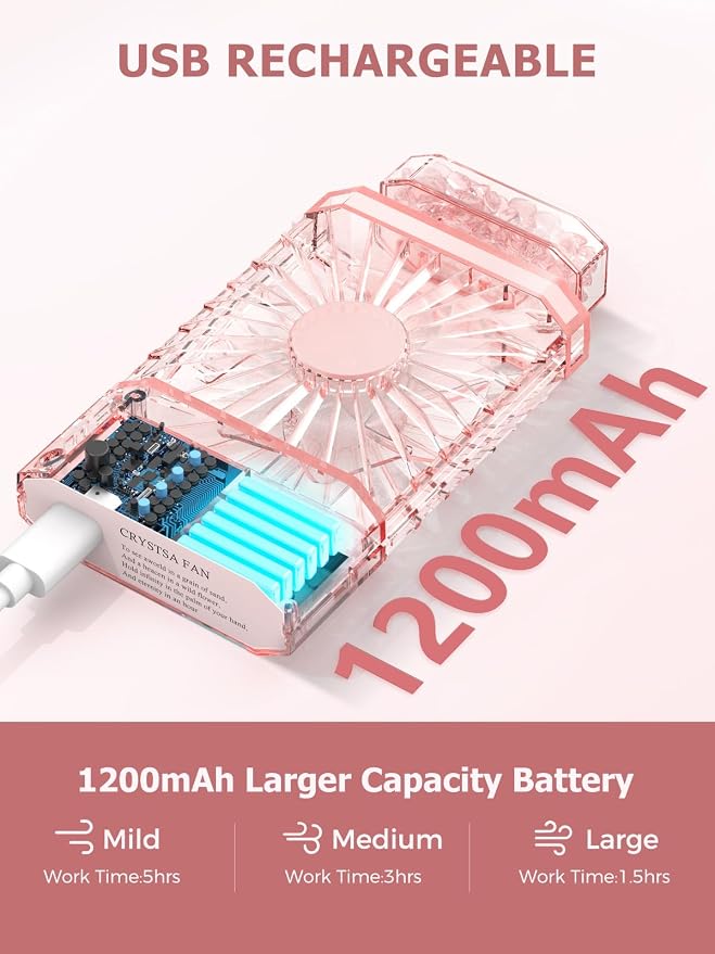 Lady Handheld Fans, Rechargeable Small Personal Fan with 3 Speeds Setting, Powerful Quiet Pull-out Portable Fan, Cooling Electric Fan for Girls Woman Office School Working Home - Pink