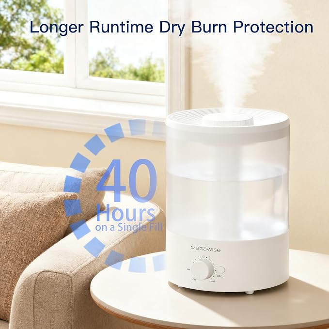 MegaWise 3.5L Cool Mist Humidifier – Whisper-Quiet Ultrasonic Vaporizer for Baby Nursery, Bedroom & Office | Top-Fill Design, Essential Oil Diffuser, Easy to Clean, 7-Color Night Light, Auto Shut-Off