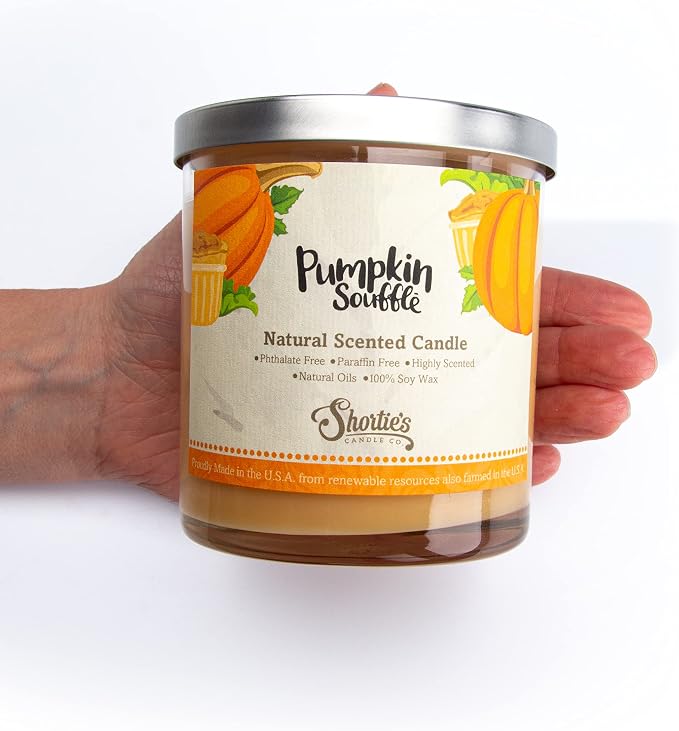Pumpkin Souffle Scented Natural Soy Candle, Essential Fragrance Oils, 100% Soy, Phthalate & Paraben Free, Clean Burning, 9 Oz.