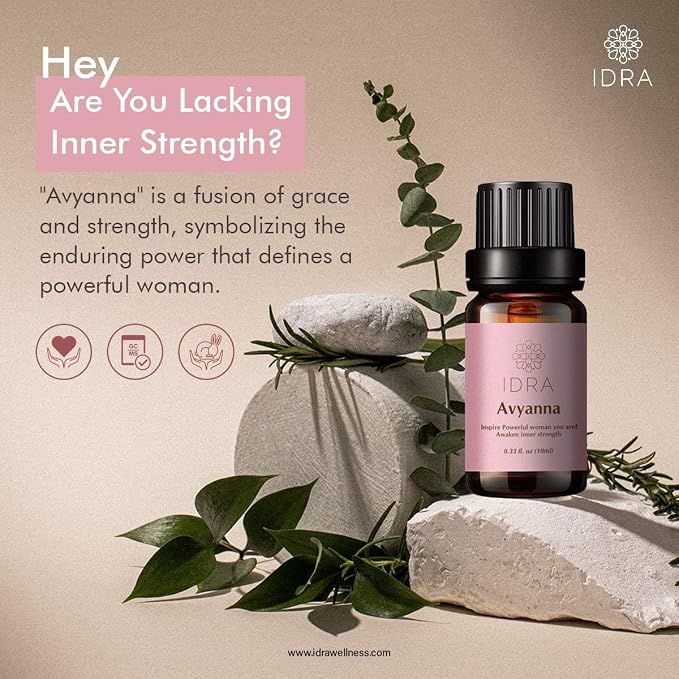 IDRA Avyanna Essential Oil Blend by Idra Wellness Inspire The Powerful Woman Therapeutic Grade Aroma for Diffusers & Aromatherapy Jasmine, Cedarwood Vanilla 10 ML