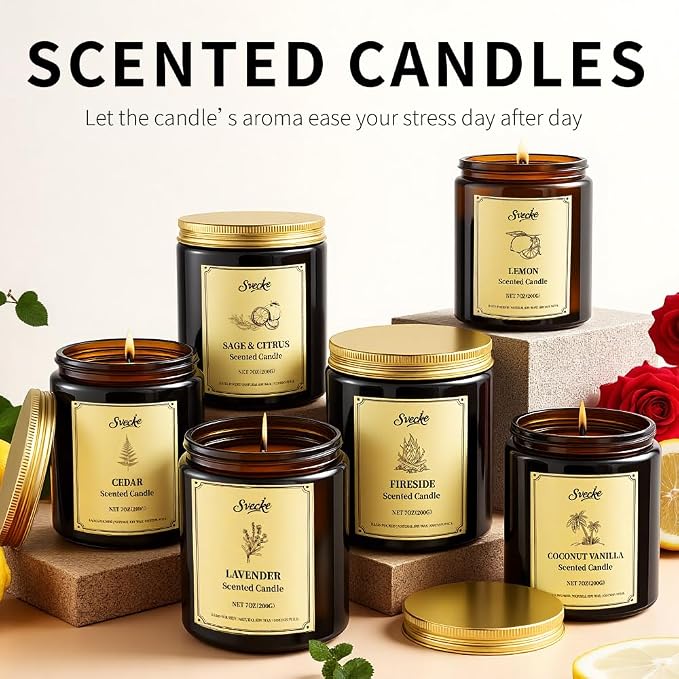 6 Pack 42oz Scented Candles, Soy Wax Candles for Home, Aromatherapy Candle Gift Set for Women Men, Long Lasting Jar Candles, Ideal for Birthdays Holidays