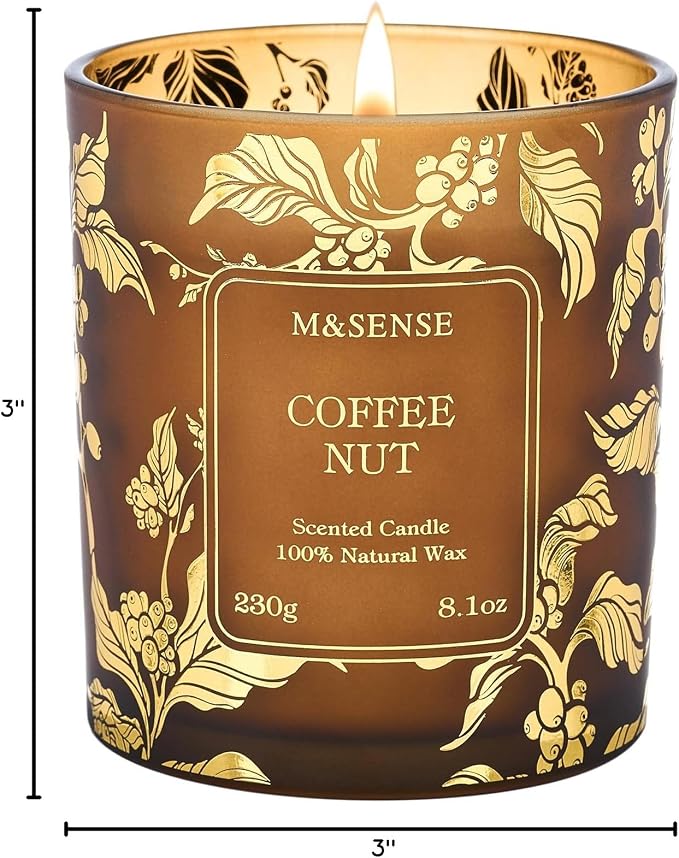 M&SENSE Coffee Nut Scented Candles, 8.1oz Non Toxic Candle Natural Soy Wax for Home, 42-Hour Long Lasting Aromatherapy Candle for Stress Relief, Warm Coffee Candle Gifts for Kitchen & Bedroom Decor